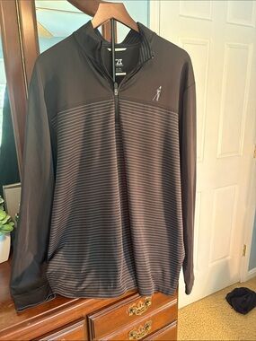 Cutter & Buck- 50 UPF Black and Gray Striped Quarter-Zip Pullover